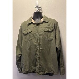 Wrangler Mens Green Long Sleeve Button Front Collared Work Shirt Size XL
